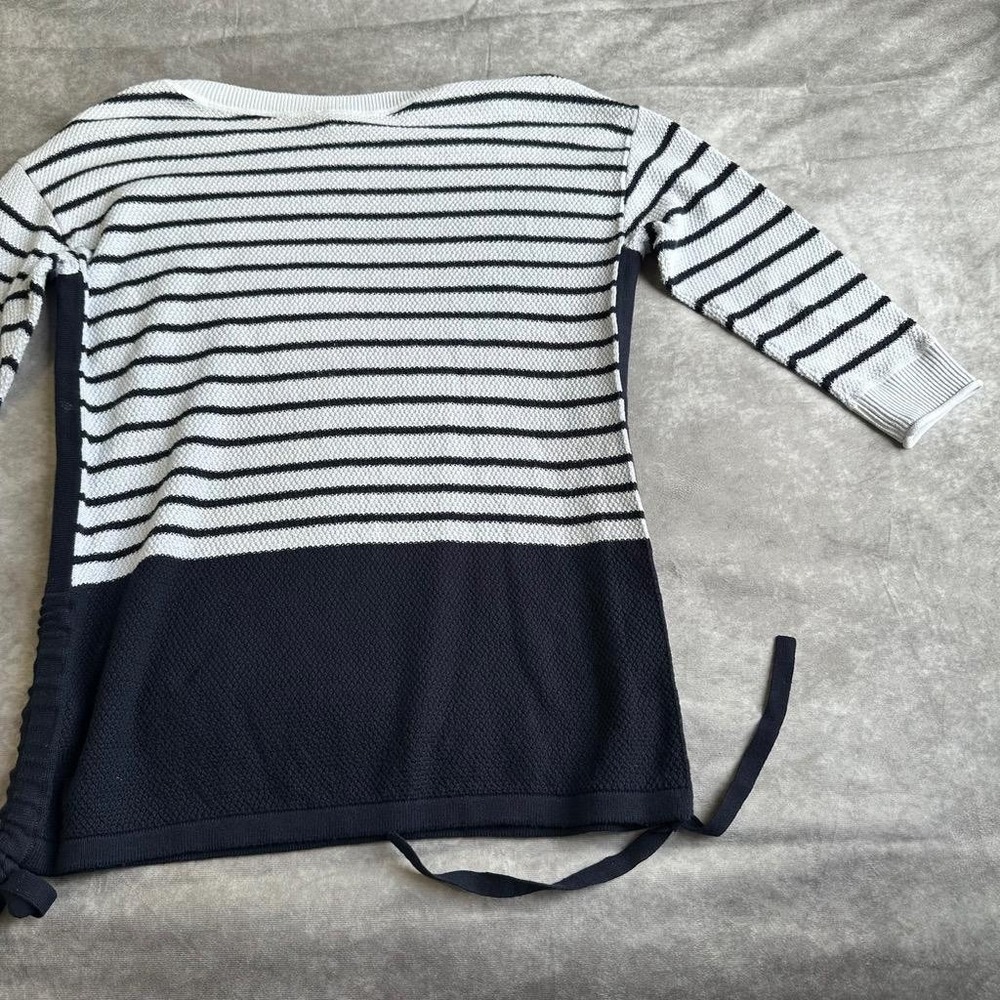 T by Talbots Sweater Womens XS Blue White Striped Colorblock Knit Pullover - Picture 9 of 11
